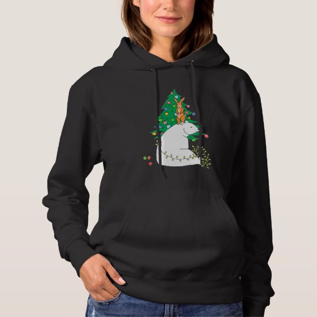 Polar Bear Christmas Tree Cute Happy Animals Fun Hoodie (Front)