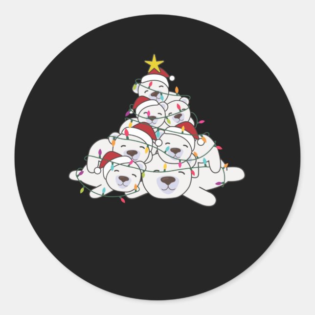 Polar Bear Christmas Tree Funny Animal Christmas Classic Round Sticker (Front)