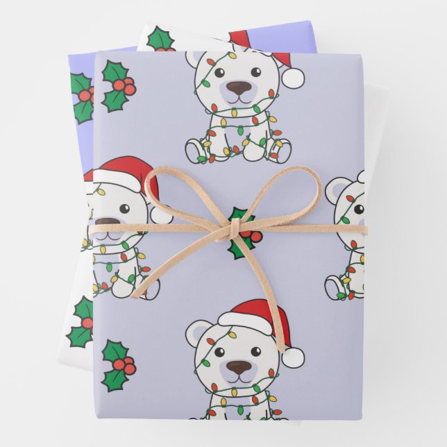 Polar Bear Christmas Winter Animals Holiday Bears Wrapping Paper Sheets (In situ)