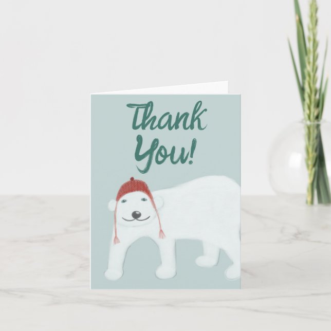 Polar Bear Christmas Winter Thank You Card (Front)