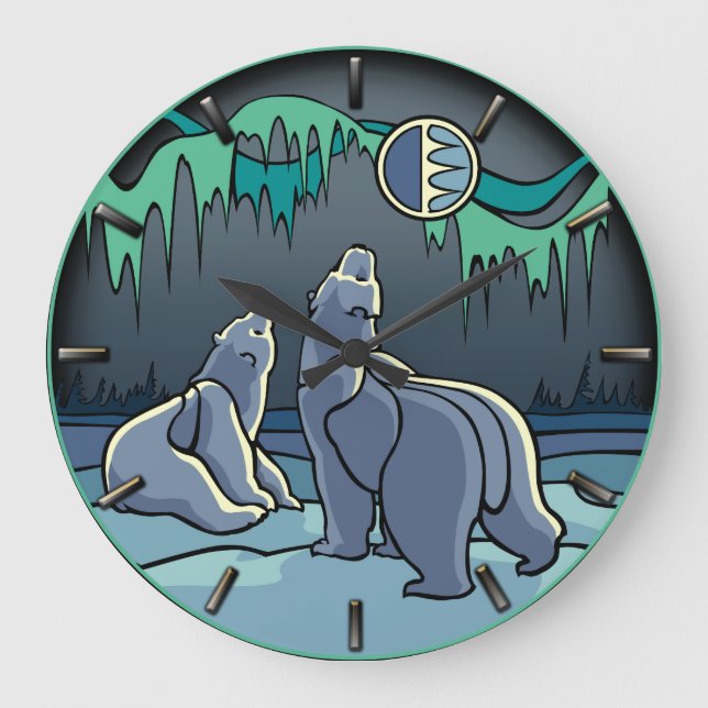 Polar Bear Clock Cool Native Bear Art Wall Clock (Front)