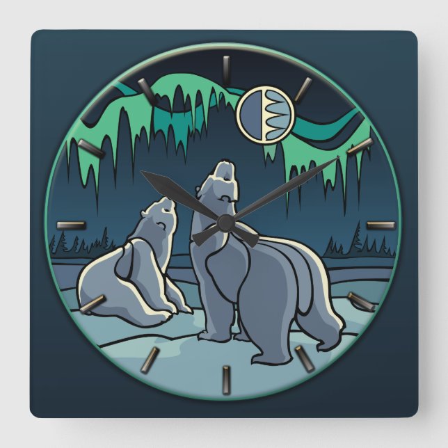 Polar Bear Clock Cool Native Bear Art Wall Clock (Front)