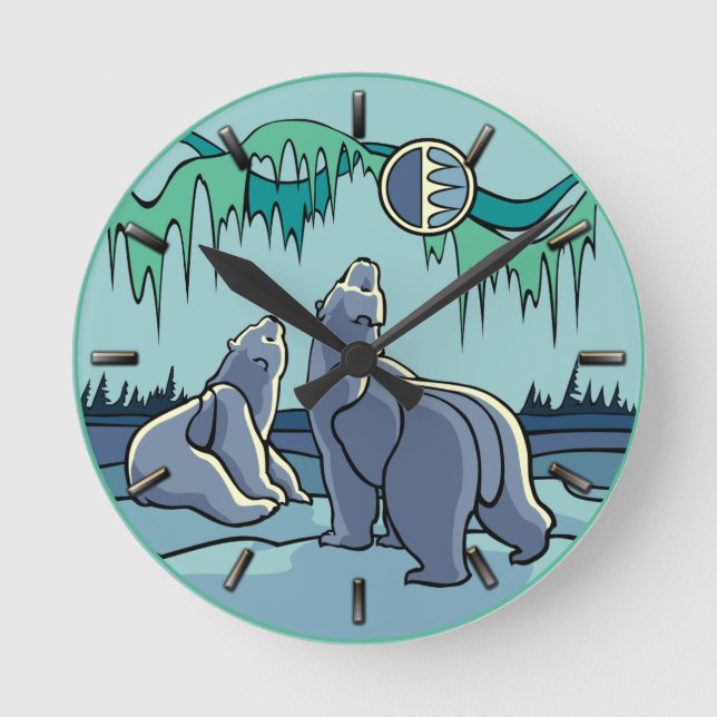 Polar Bear Clock Cool Native Bear Art Wall Clock (Front)