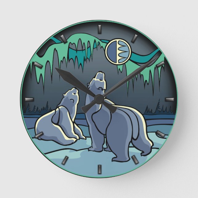 Polar Bear Clock Cool Native Bear Art Wall Clock (Front)