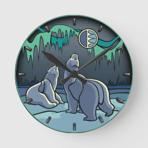 Polar Bear Clock Cool Native Bear Art Wall Clock