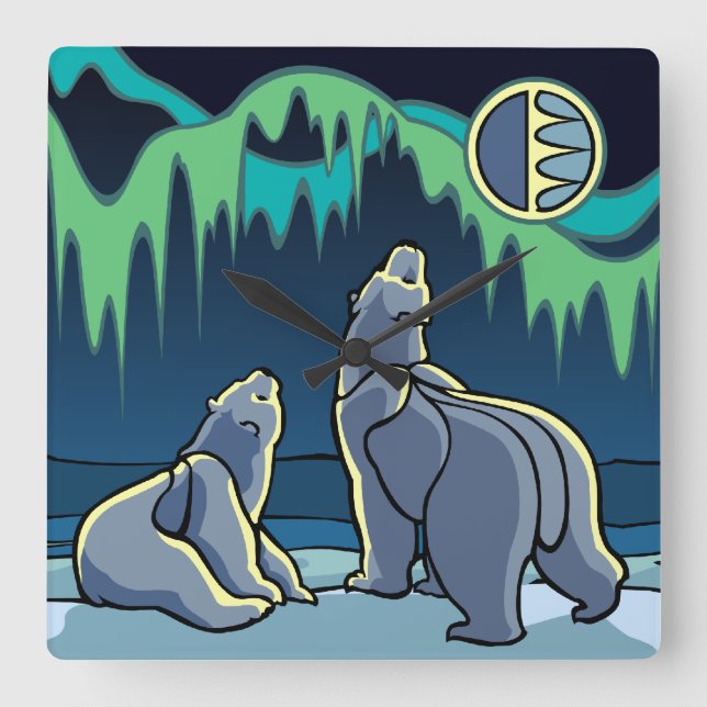 Polar Bear Clock Cool Native Bear Art Wall Clock (Front)