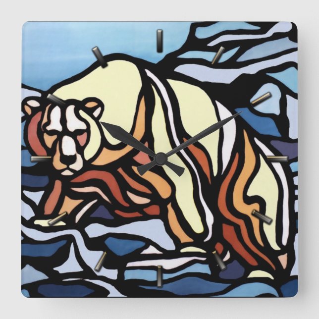 Polar Bear Clock Cool Tribal Bear Art Wall Clock (Front)