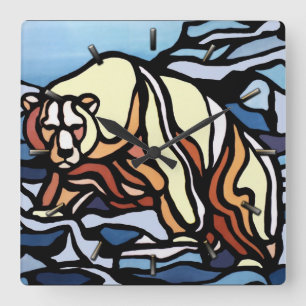 Polar Bear Clock Cool Tribal Bear Art Wall Clock