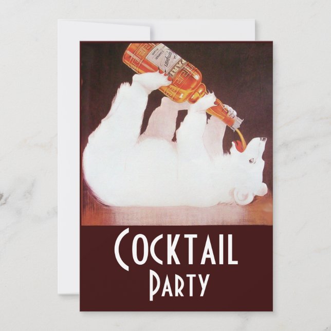 POLAR BEAR COCKTAIL PARTY ,white brown red Invitation (Front)