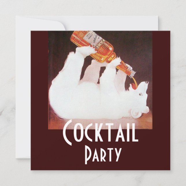 POLAR BEAR COCKTAIL PARTY ,white brown red Invitation (Front)