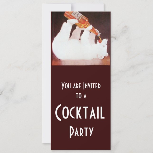POLAR BEAR COCKTAIL PARTY ,white brown red Invitation (Front)