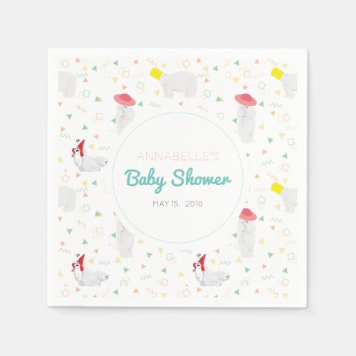 Polar Bear Coloful 80s Baby Shower Paper Napkins