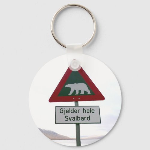 Polar bear crossing sign in Svalbard Keychain