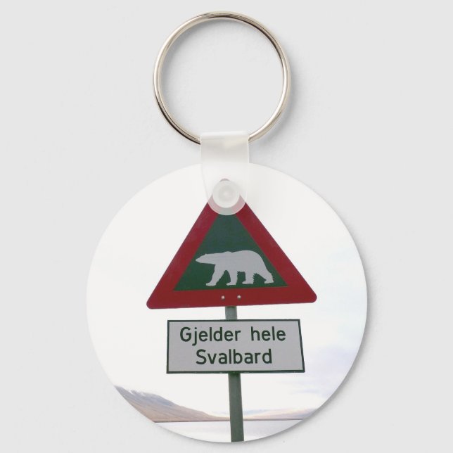 Polar bear crossing sign in Svalbard Keychain (Front)
