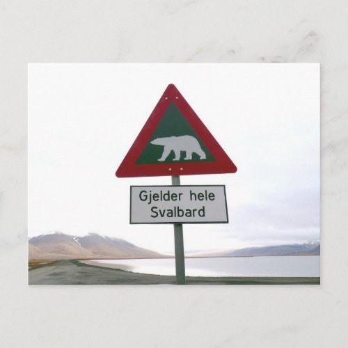 Polar bear crossing traffic sign postcard