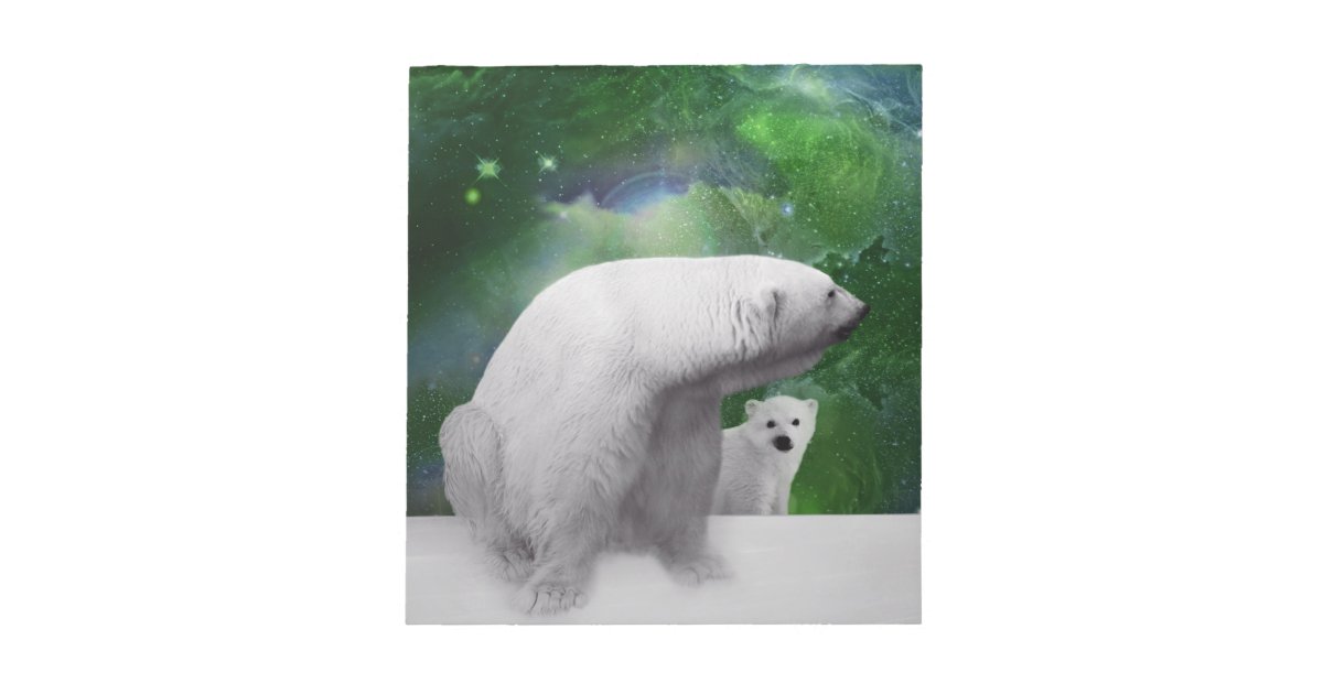 Polar Bear, cub and Northern Lights aurora Notepad | Zazzle