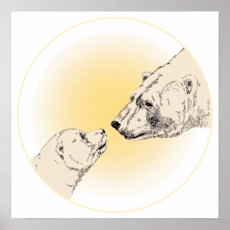 Polar Bear & Cub Art Print Wildlife Home Decor