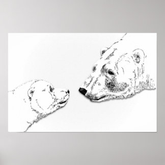 Polar Bear & Cub Art Print Wildlife Poster