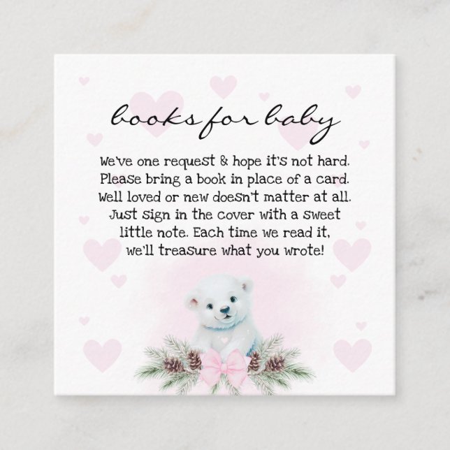 Polar Bear Cub Baby Shower Books for Baby Request Enclosure Card (Front)