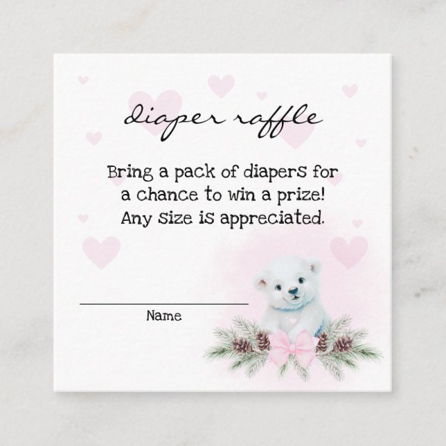Polar Bear Cub Baby Shower Diaper Raffle Request Enclosure Card (Front)