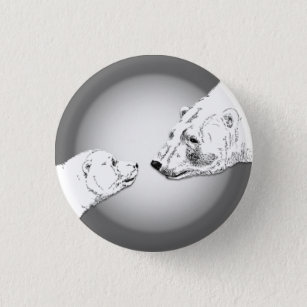 Polar Bear & Cub Button Pin Wildlife Art Button