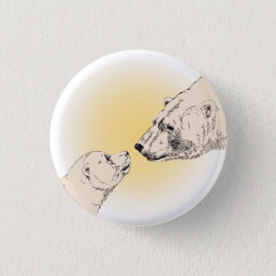 Polar Bear & Cub Button / Pin Wildlife Art Button