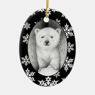Polar Bear Cub Christmas Snowflake Ornament