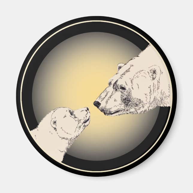 Polar Bear & Cub Fridge Magent Wildlife Art Gifts Magnet (Front)