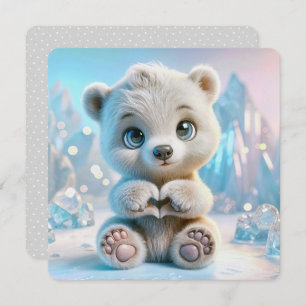 Polar Bear Cub Heart Paws Invitation