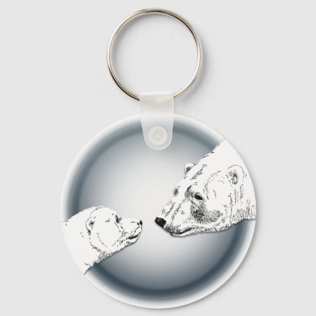 Polar Bear & Cub Key Chain Bear Art Keychain (Front)