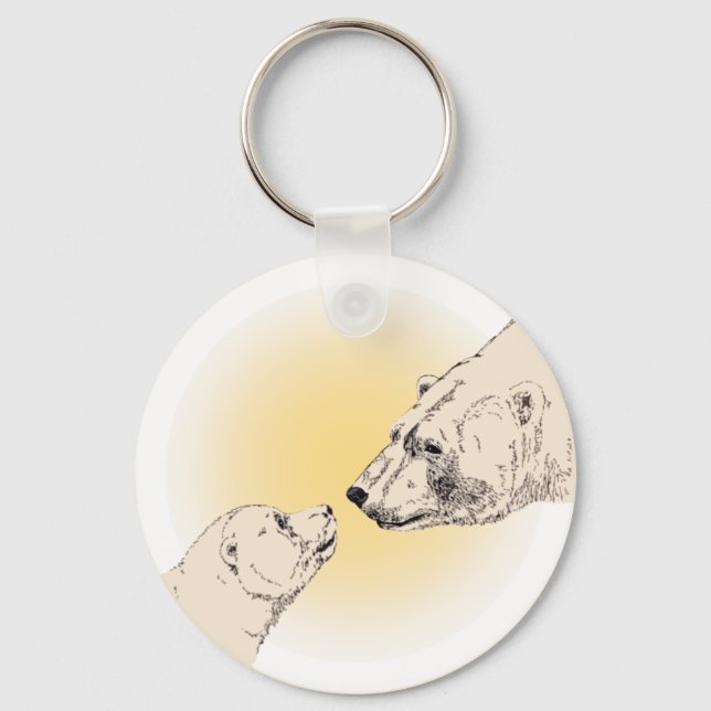Polar Bear & Cub Key Chain Bear Art Keychain (Front)