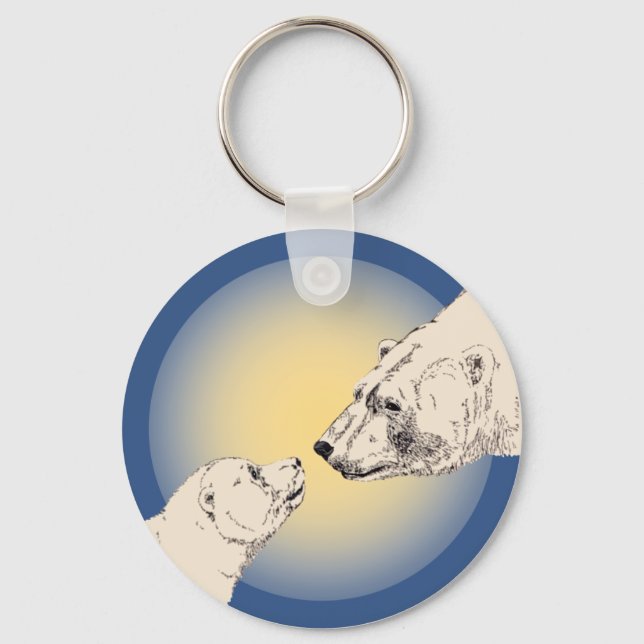 Polar Bear & Cub Key Chain Bear Art Keychain (Front)
