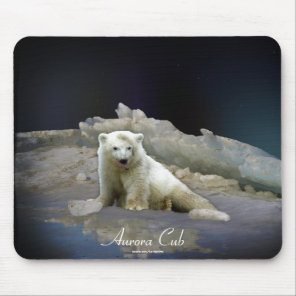 Polar Bear Cub on Ice & Aurora Mousepad