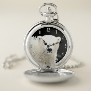 Polar Bear Cub Painting - Oiginal Wildlife Art Pocket Watch