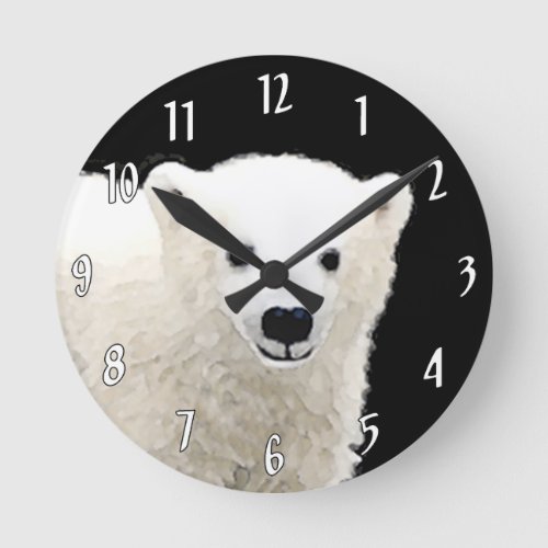 Polar Bear Cub Painting _ Oiginal Wildlife Art Round Clock