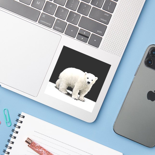 Polar Bear Cub Painting - Oiginal Wildlife Art Sticker (Laptop w/ iPhone)
