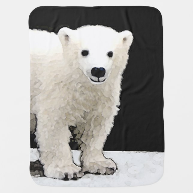 Polar Bear Cub Painting - Original Wildlife Art Baby Blanket (Front)