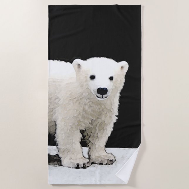 Polar Bear Cub Painting - Original Wildlife Art Beach Towel (Front)