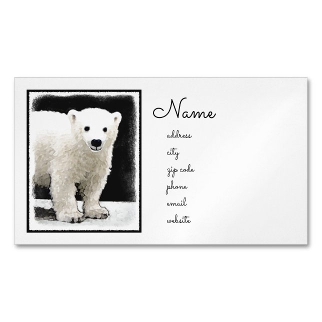Polar Bear Cub Painting - Original Wildlife Art Business Card Magnet (Front)