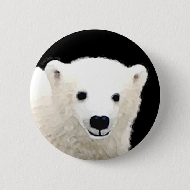 Polar Bear Cub Painting - Original Wildlife Art Button (Front)