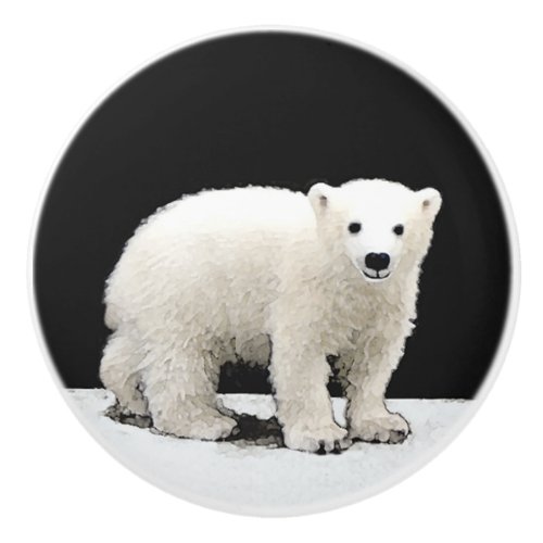 Polar Bear Cub Painting _ Original Wildlife Art Ceramic Knob