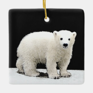 Polar Bear Cub Painting - Original Wildlife Art Ceramic Ornament