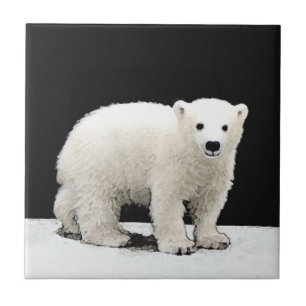 Polar Bear Cub Painting - Original Wildlife Art Ceramic Tile