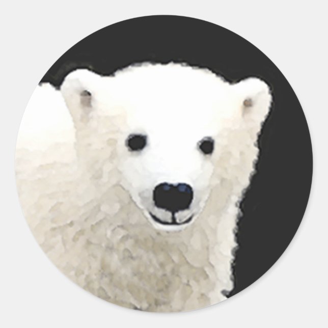 Polar Bear Cub Painting - Original Wildlife Art Classic Round Sticker (Front)