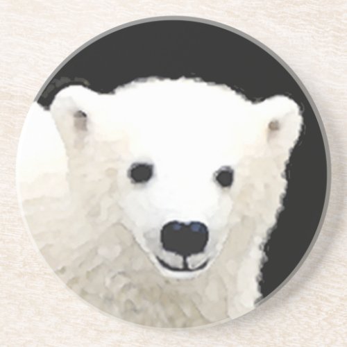Polar Bear Cub Painting _ Original Wildlife Art Coaster