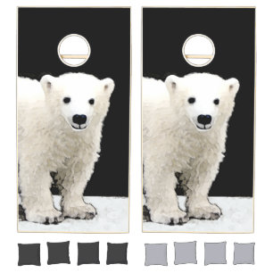 Polar Bear Cub Painting - Original Wildlife Art Cornhole Set