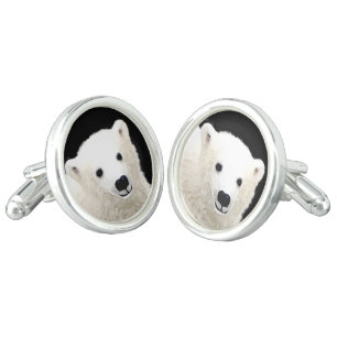 Polar Bear Cub Painting - Original Wildlife Art Cufflinks