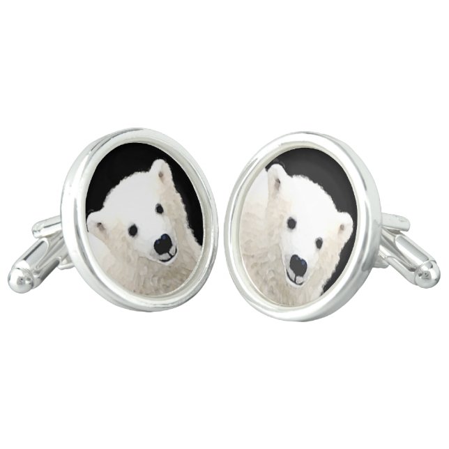 Polar Bear Cub Painting - Original Wildlife Art Cufflinks (Angled)