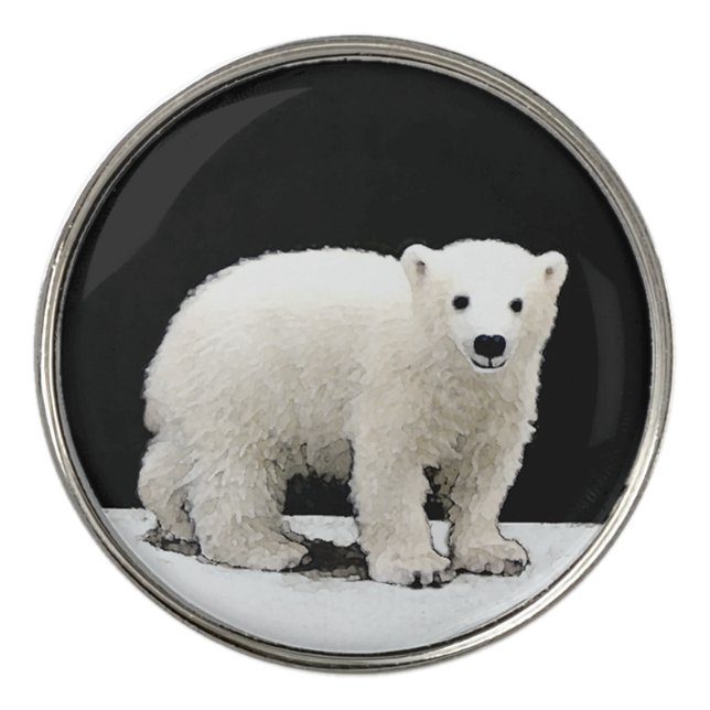 Polar Bear Cub Painting - Original Wildlife Art Golf Ball Marker (Front)