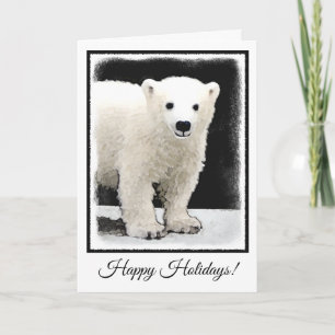 Polar Bear Cub Painting - Original Wildlife Art Holiday Card